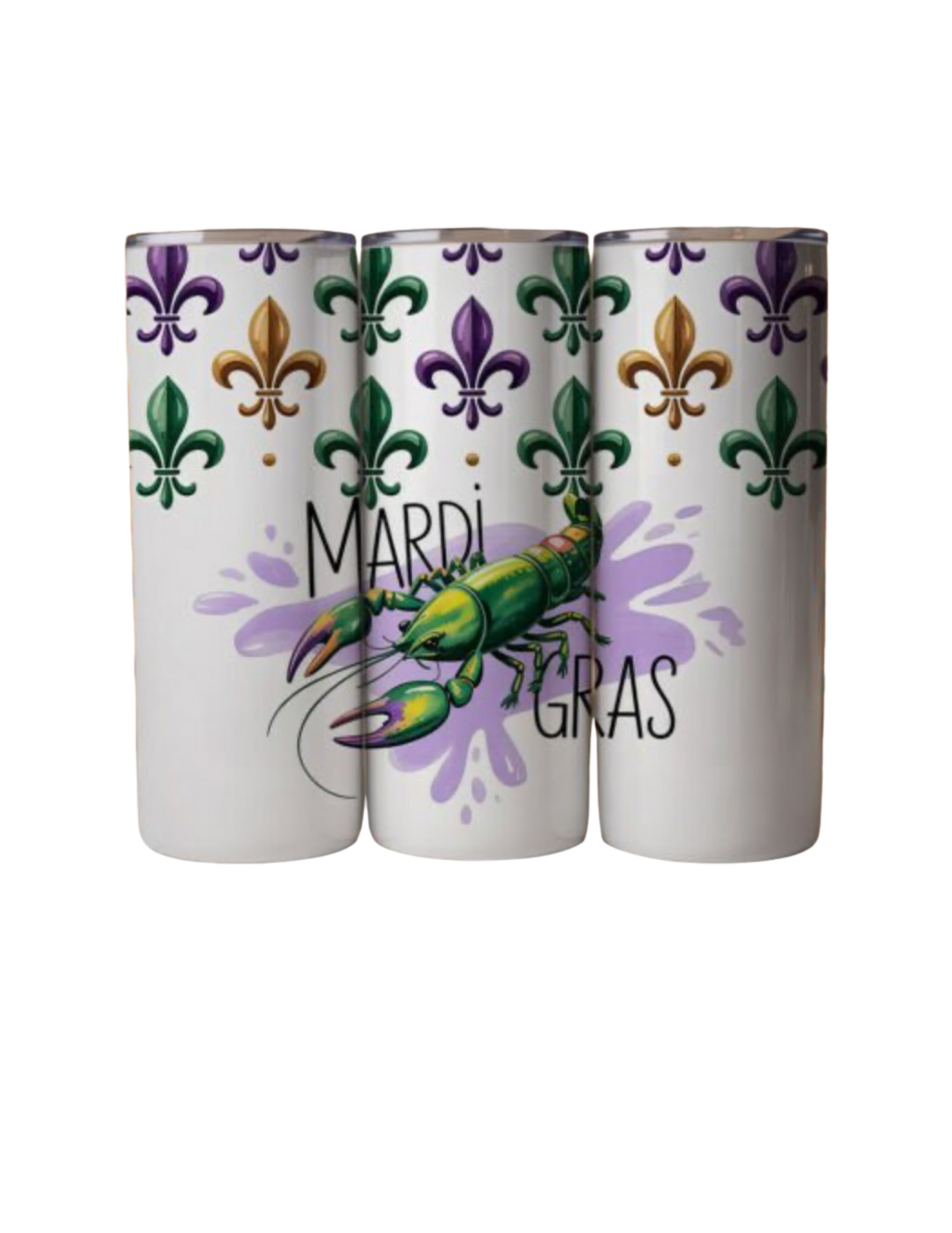 🦞💜💚💛 Mardi Gras Crawfish Fleur-de-Lis Tumbler