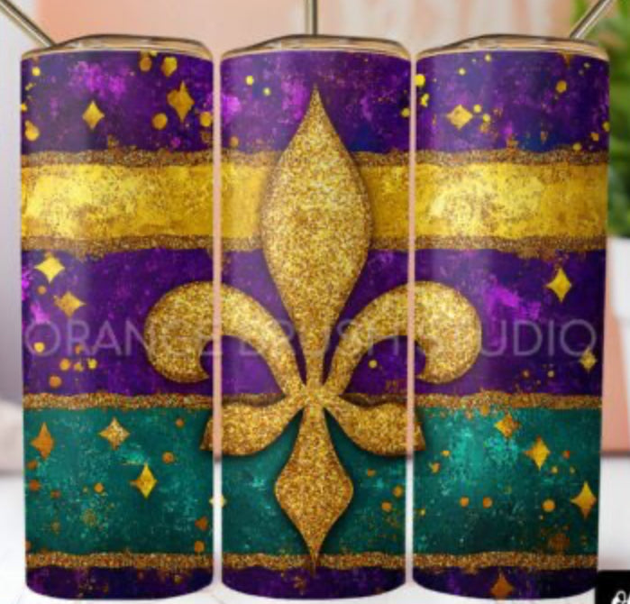 💜💛💚 Mardi Gras Fleur-de-Lis Glitter Tumbler