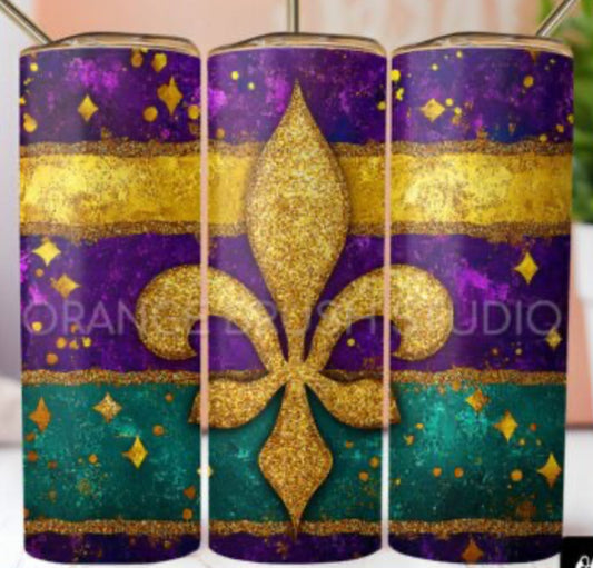 💜💛💚 Mardi Gras Fleur-de-Lis Glitter Tumbler