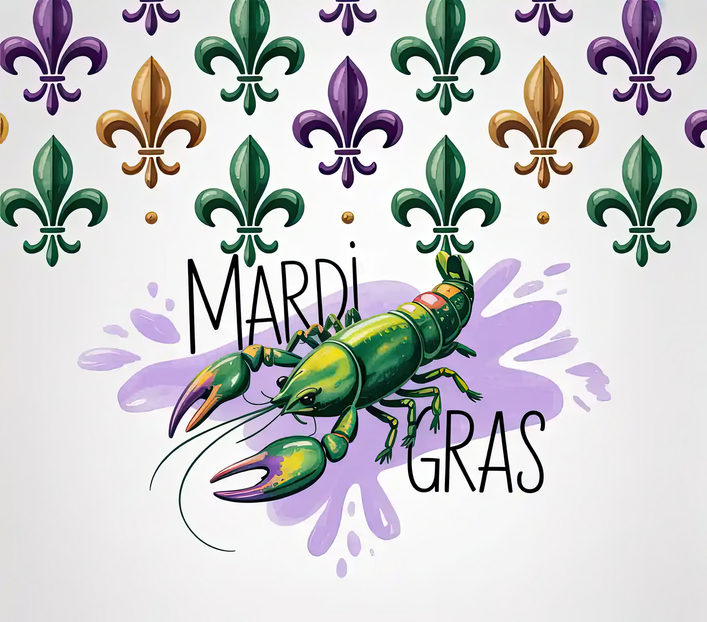 🦞💜💚💛 Mardi Gras Crawfish Fleur-de-Lis Tumbler